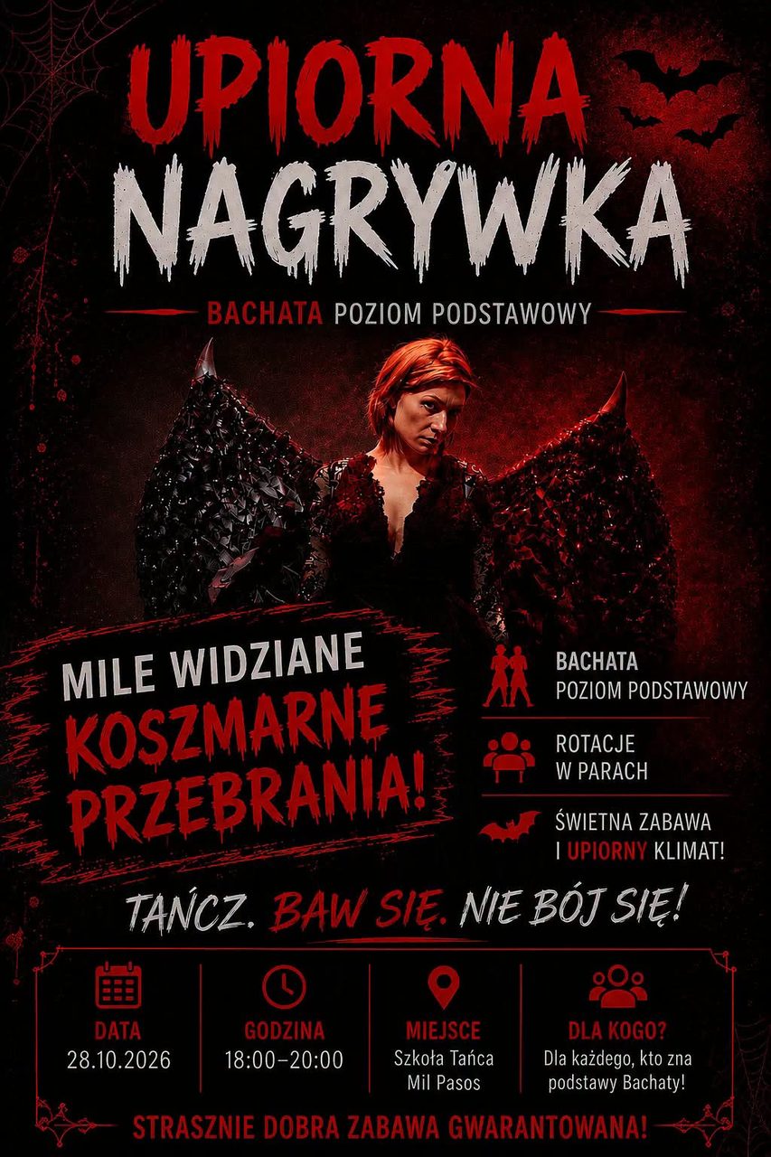 UPIORNA NAGRYWKA Z IZABELĄ – zajęcia specjalne Bachata – 28.10.26 – 18:00-20:00 – P. PODSTAWOWY