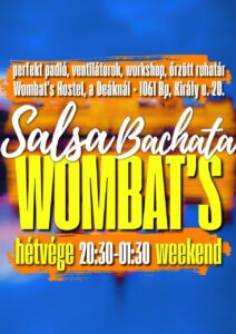 🏰WOMBAT&rsquo;s Salsa-Bachata 10.30 🎼Salsa/CasinoWSH 🧥Ruhatár 💯Padló ⏩Ventilátorok 🍹Bár 🎯a Deáknál